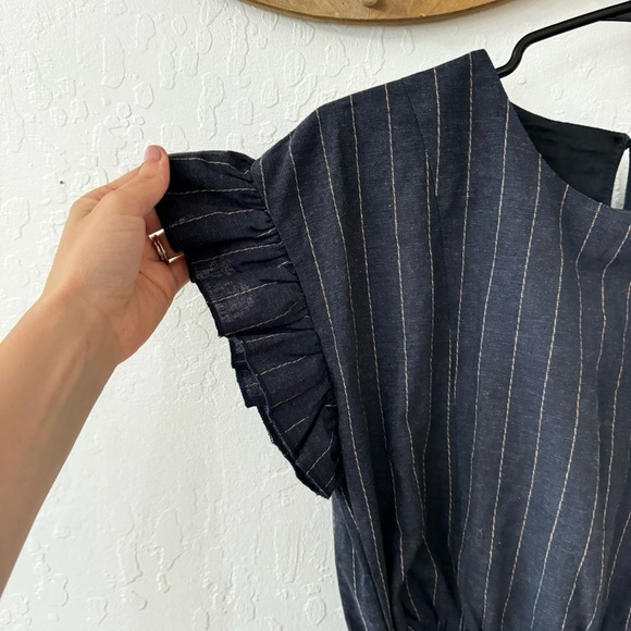 Etophe Studio Navy Blue Flutter Ruffle Wrap Mini Dress Cotton Size Small - Picture 5 of 12